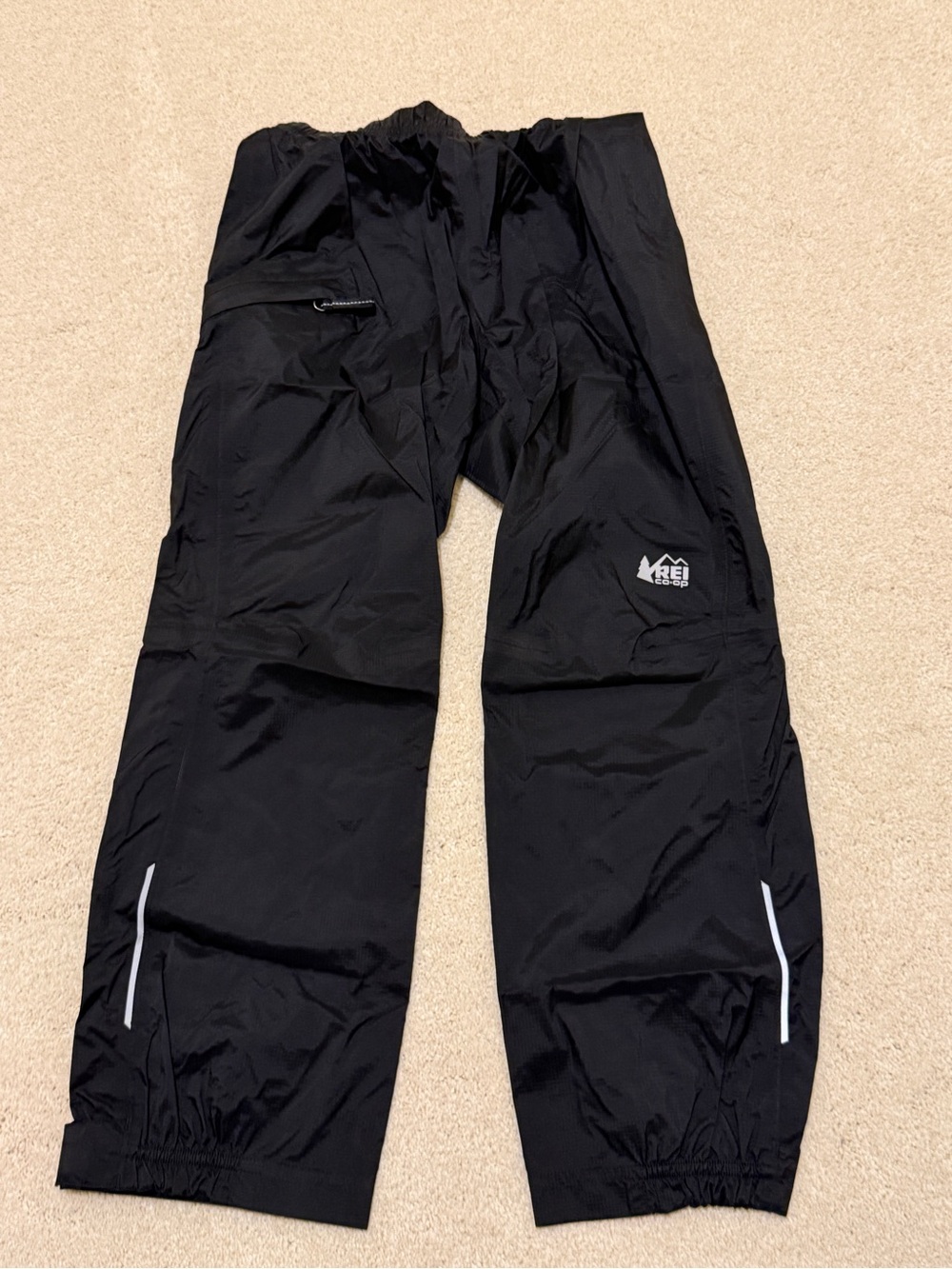 REI Kids Black Waterproof rain pants with Reflective Trim